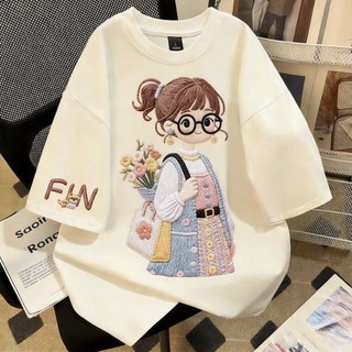 TEE·SHOP🍀เสื้อยืด oversize เสื้อเท่ๆ เกาหลี"FIN girl"ไม่หดตัว เสื้อแฟชั่นใ เกาหลีสไตล์ พิมพ์ลาย ผ้านิ่มใส่สบาย  COD