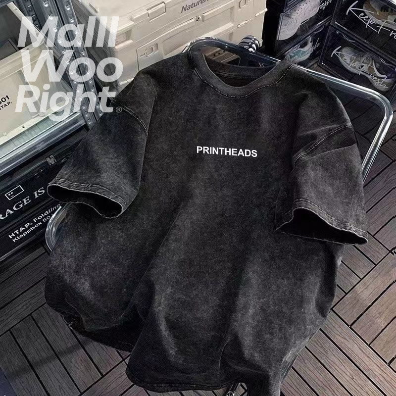 （จัดส่งตลอด 24 ชั่วโมง）Woo Right เสื้อยืดฟอก oversize ผ้าฝ้าย 100% โอเวอร์ไซซ์ สีดําเข้ม สไตล์ฮิปฮอป เรโทร HY