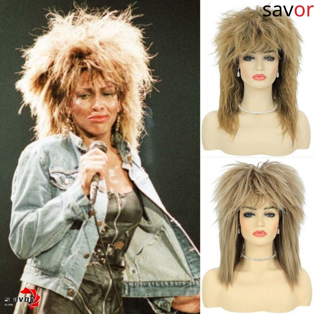 วิกผมผมสังเคราะห์สไตล์ 80s Big Blonde Rocker Mullet สำหรับปาร์ตี้และคอ ...