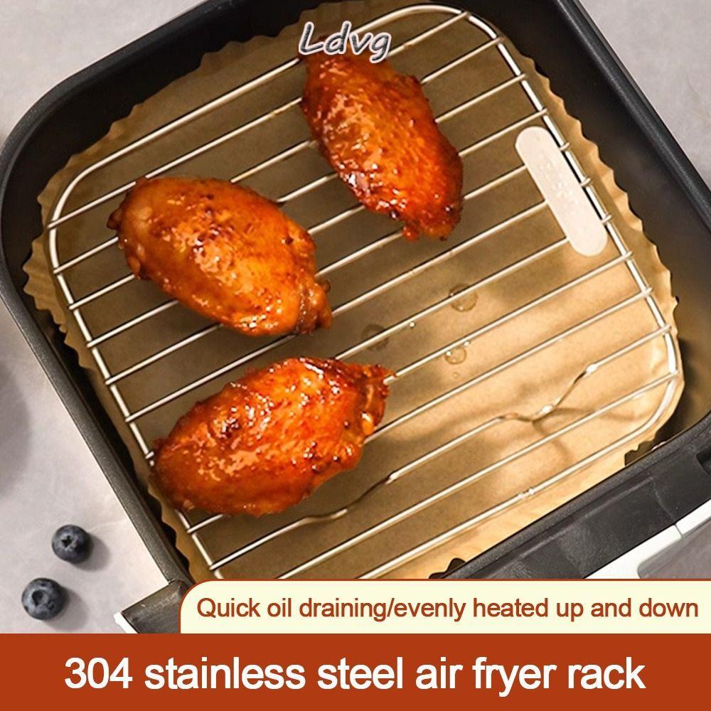 LDVG ทําอาหารหม้อ,เท้ารอบสแควร์ Air Fryer Rack,แบบพกพา 304 สแตนเลส Thicken Steam Baking Rack Home Kitchen เตาอบ Steamer Cooker