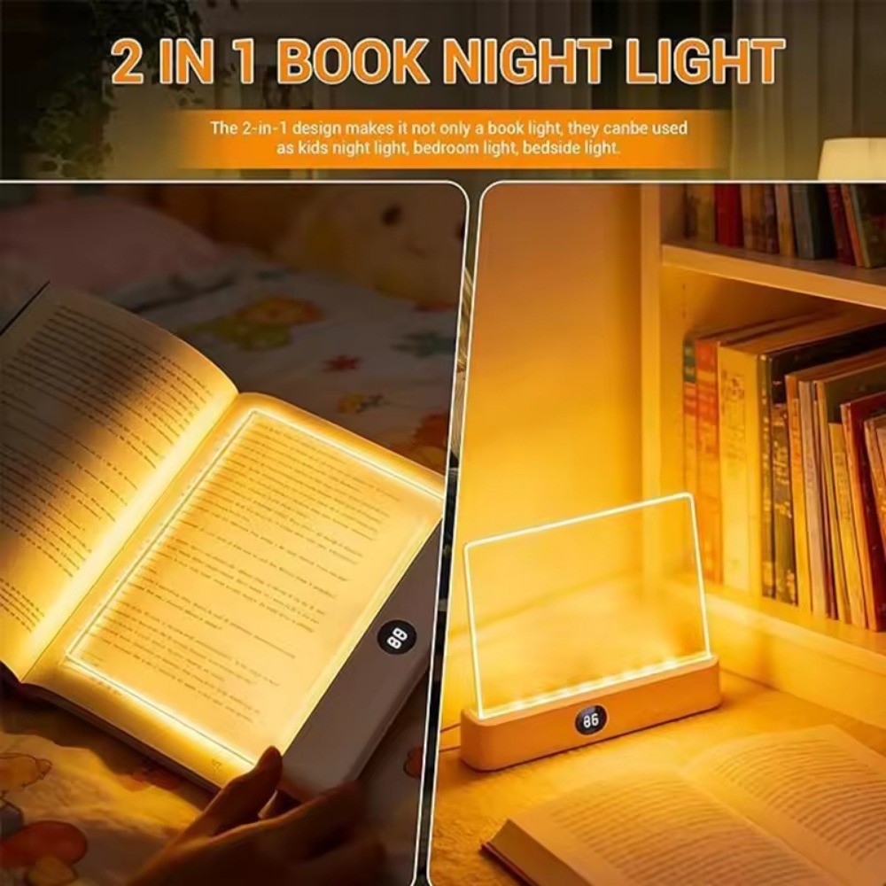 ไฟอ่านหนังสือ นํา อัจฉริยะไฟหนังสือในเวลากลางคืนไฟอ่านหนังสือแบนใสแบบชาร์จไฟได้พร้อม 3 สีและตัวจับเวลาเรืองแสงด้านตา