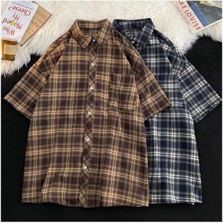 Chaistyle สไตล์อเมริกันวินเทจ เสื้อเชิ้ตแขนสั้น การออกแบบตาราง 2026ฤดูร้อนรุ่นใหม่ แฟชั่น