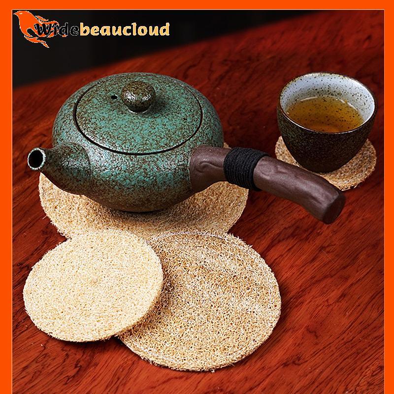 Widebeaucloud รอบ Loofah Mat ฉนวนกันความร้อนหม้อ Mat Tea Coaster กาน้ํา ...