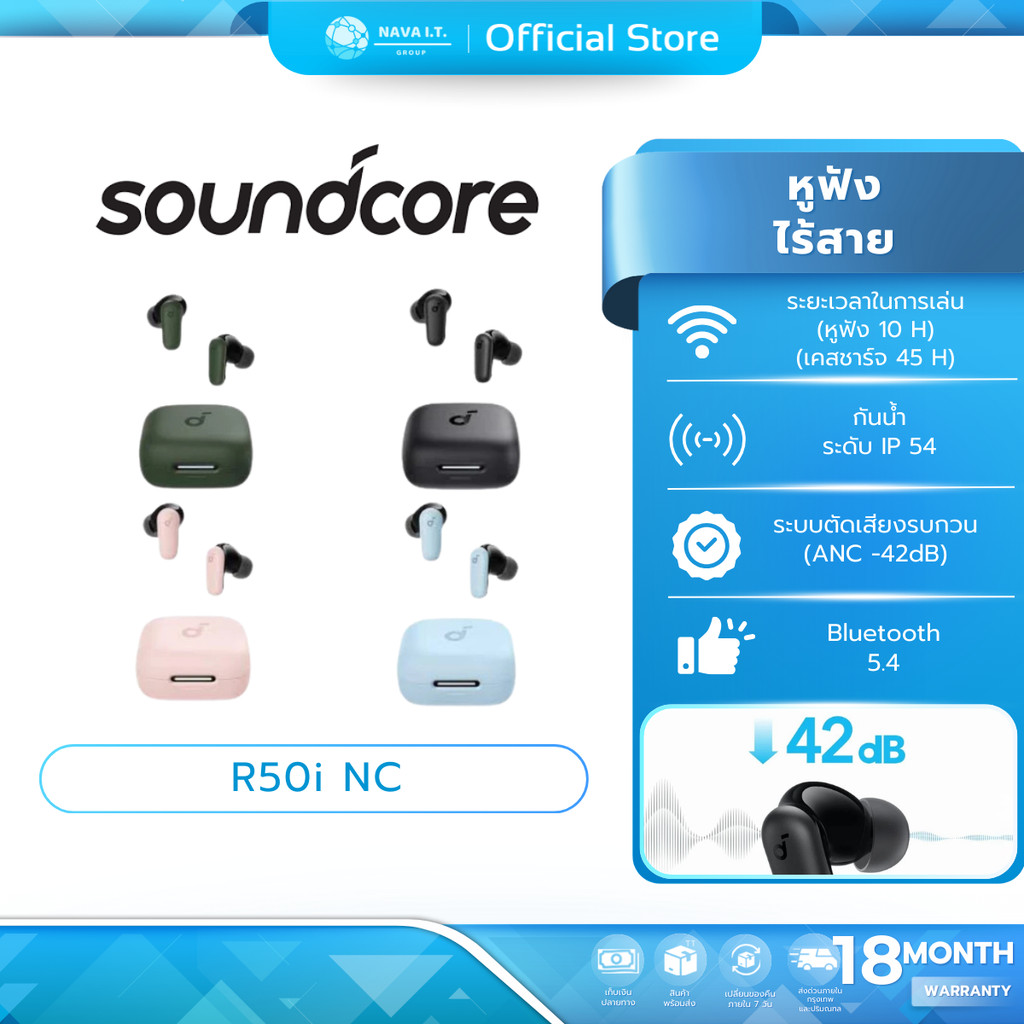 (มีส่งด่วน) Soundcore R50i NC หูฟังบลูทูธ สายหูฟังไร ตัดเสียงรบกวน ANC ...