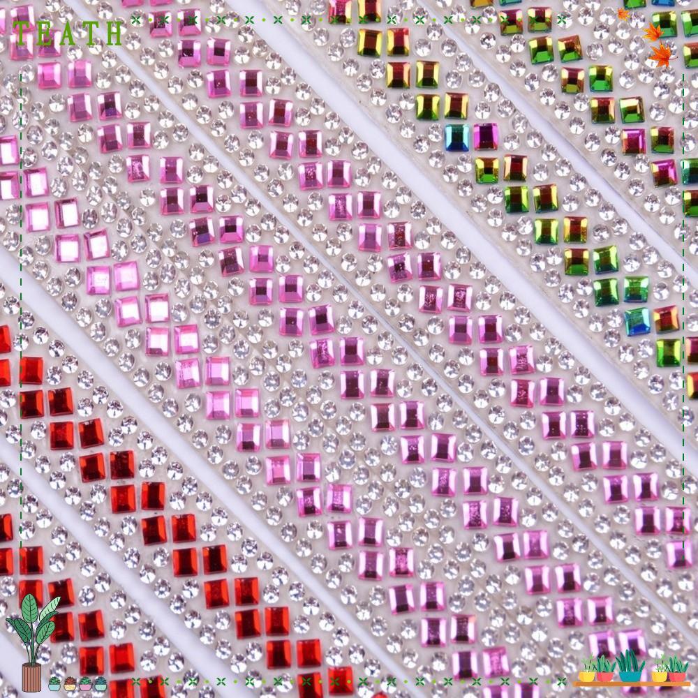 โซ่ Rhinestone TEATH, DIY แถบ Rhinestone สีสันสดใส, Sticky Trim Self ...