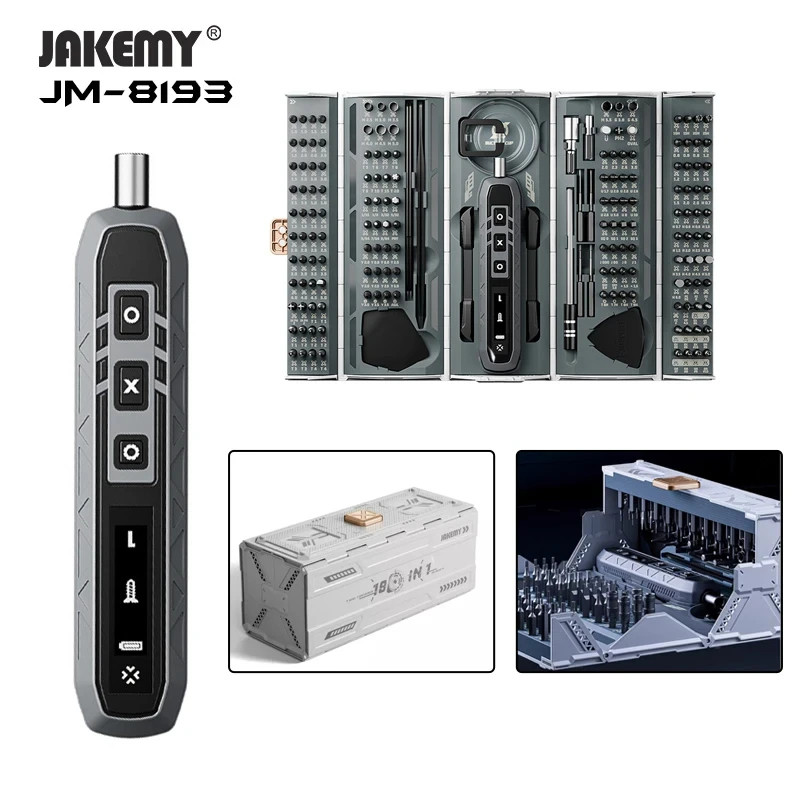 JAKEMY JM-8193 180 in 1 ไขควงไฟฟ้าชุดกล่องเครื่องมือขนาดเล็ก LED Torx ...