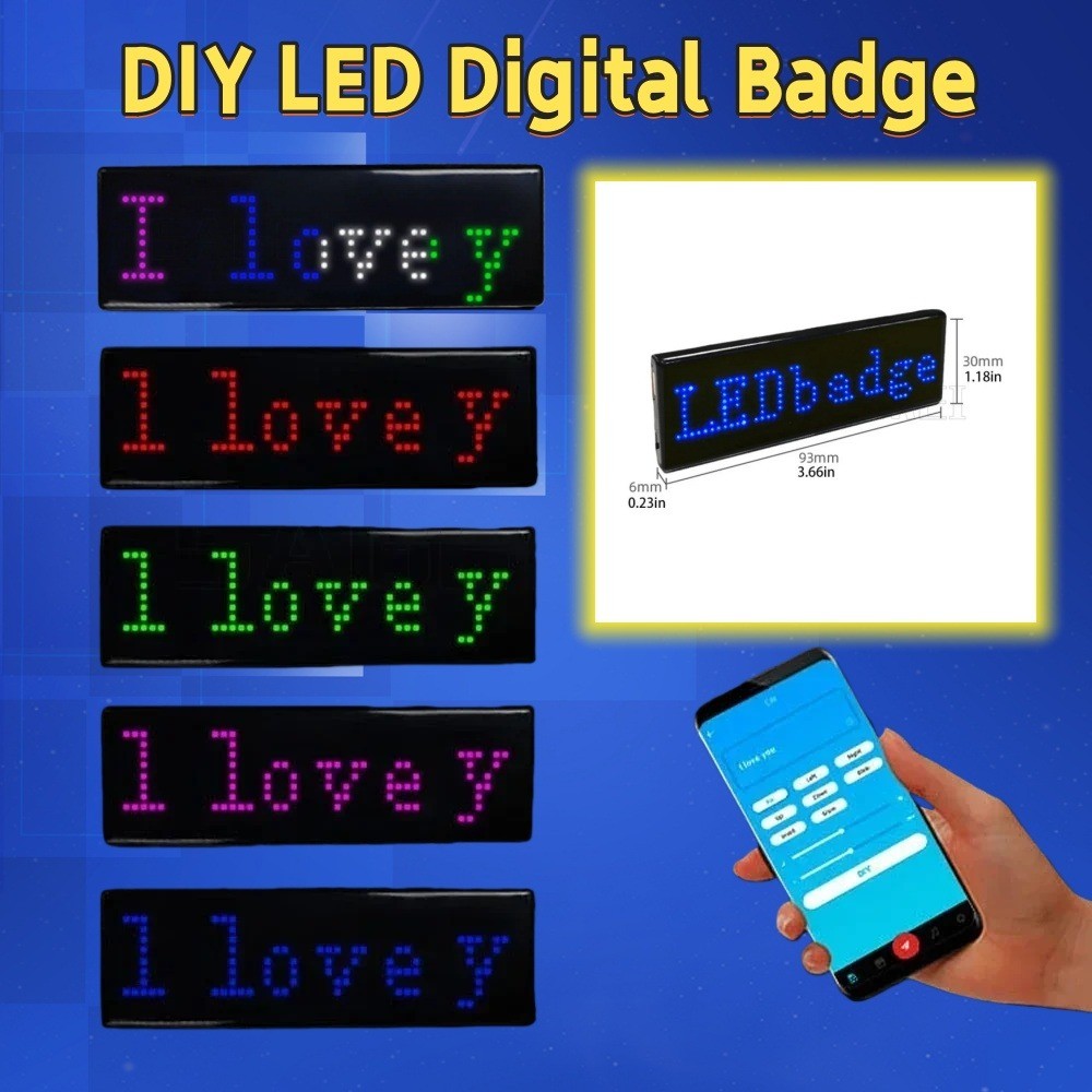 Multilingual LED Digital Badge USB ชาร์จ DIY โปรแกรม HD ข้อความชื่อ ...