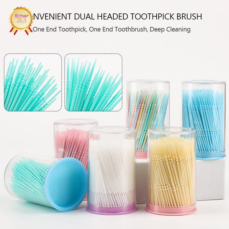 SuperNail 300/ชิ้น Toothpi แปรงพลาสติก Toothpi สองหัวทิ้งในครัวเรือน ...