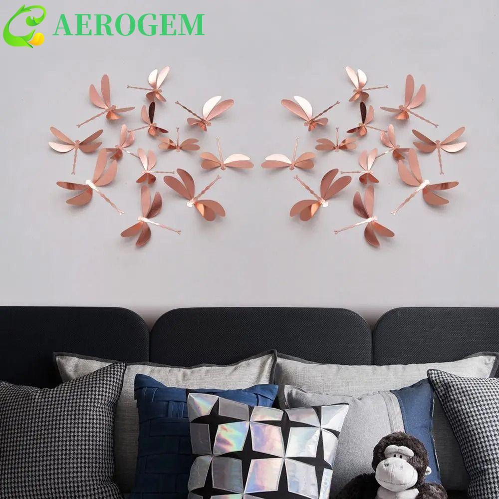 AEROGEM 12PCS สติ๊กเกอร์ติดผนังแมลงปอ,ทองเงิน 3D สติ๊กเกอร์ติดผนัง ...