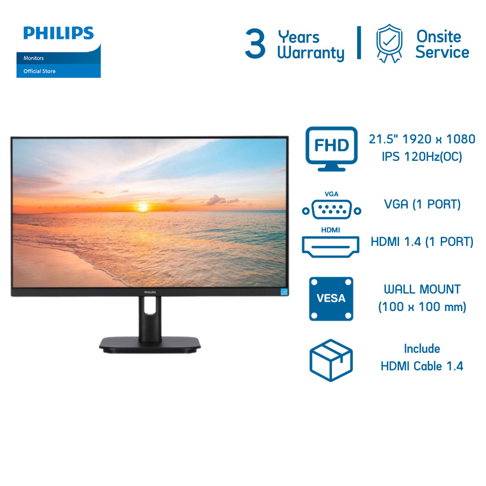 PHILIPS 22E1N1100/67 MONITOR (จอมอนิเตอร์) 21.5&quot; IPS W-LED FHD 100Hz 4MS