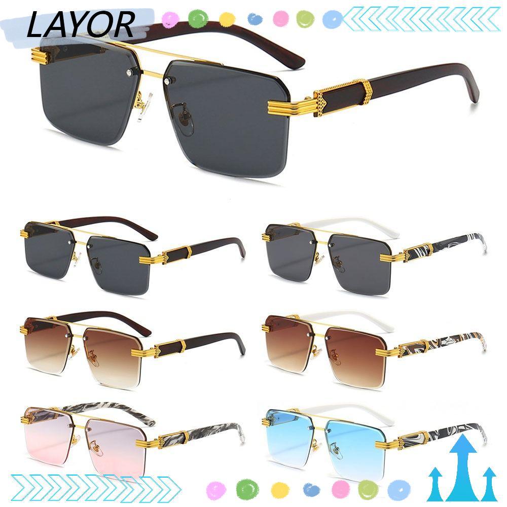 LAYOR แว่นตากันแดดรุ่น Vintage Square Rimless แบบไม่มีกรอบ UV400 กันแสง ...