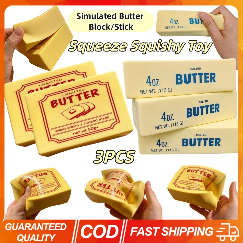 โปรโมชั่น Flash Sale : พร้อมส่ง 3PCS จําลอง Butter Block บีบ Squishy ของเล่น Butter Stick นุ่มความเครียดบรรเทาช้า Rising Sensory Fidget ของเล่นของขวัญสําหรับความวิตกกังวล ADHD ออทิสติกเด็กผ่อนคลาย