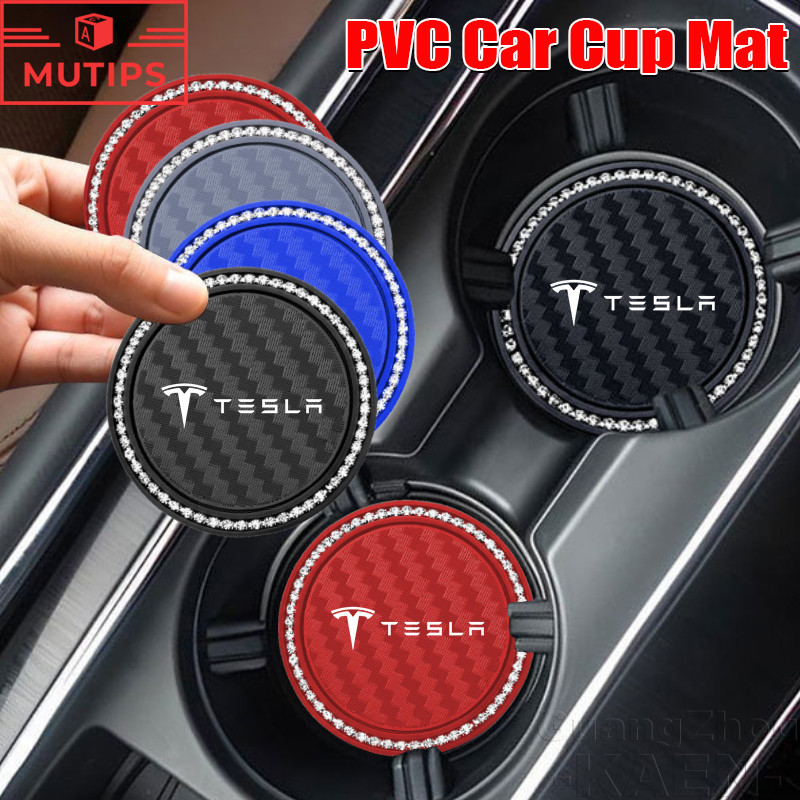 Tesla รถยนต์ ที่รองจาน ผ้ารองจาน Anti-Slip PVC เครื่องดื่มถ้วย Pad Auto ...