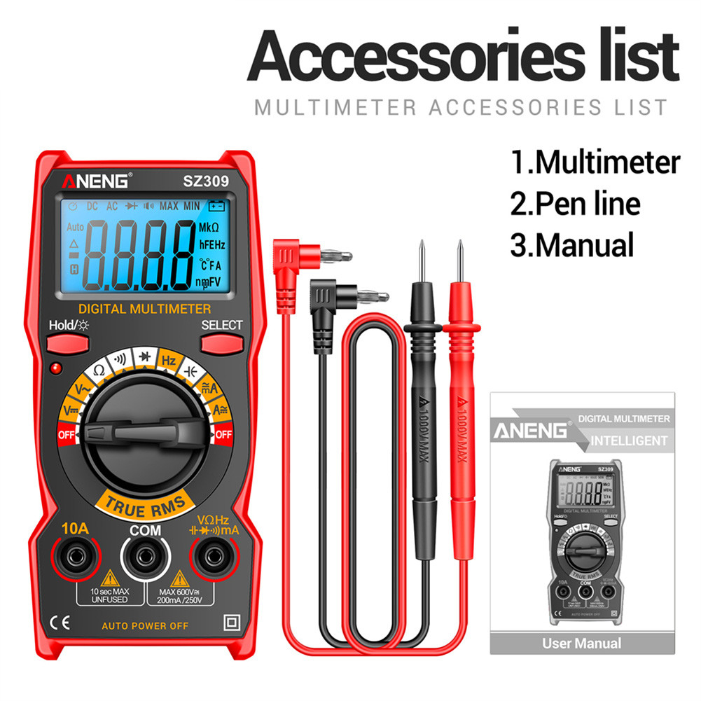 มัลติมิเตอร์แบบดิจิตอล 1999 นับแรงดันไฟฟ้า Multitester LCD Backlight ...