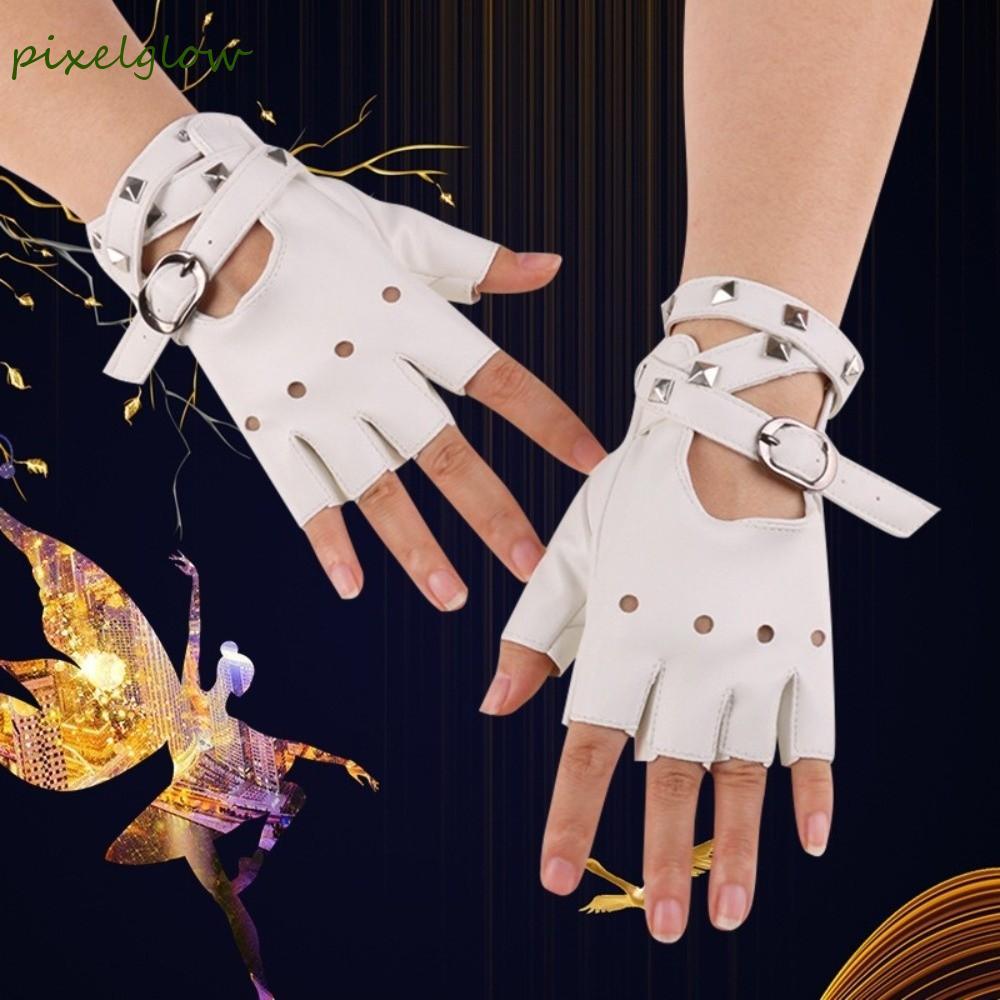 PixelGlow Rivets Belt Wrist Gloves สำหรับขับรถและสไตล์ปังคูล ต้านการ ...