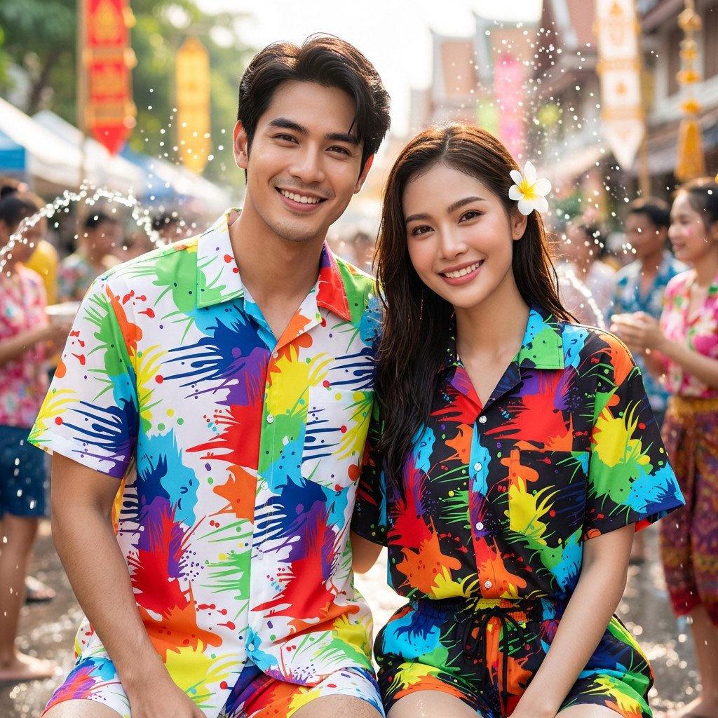 2026 ใหม่สงกรานต์ไทยเสื้อฮาวายกางเกงขาสั้นชุดจับคู่ชุดคู่แห้งเร็วUnisex PlusขนาดM-5XL
