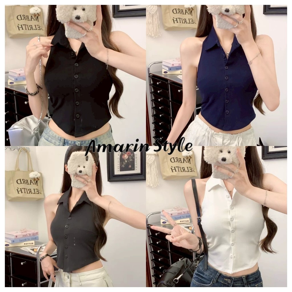 Amarin🌸พร้อมส่ง🌸 เสื้อกล้าม มีซับใน ทรงครอปสั้น สีพื้น ใส่ง่าย FY5529 ...