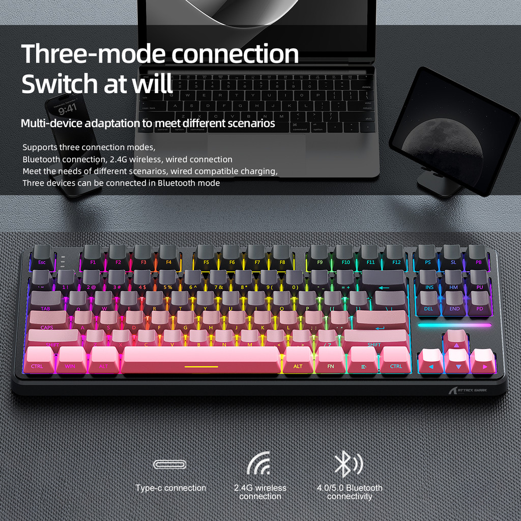 ATTACK SHARK X87 ไร้สายสามโหมดคีย์บอร์ด 87 คีย์ปะเก็น Mount Hot-Swap ...