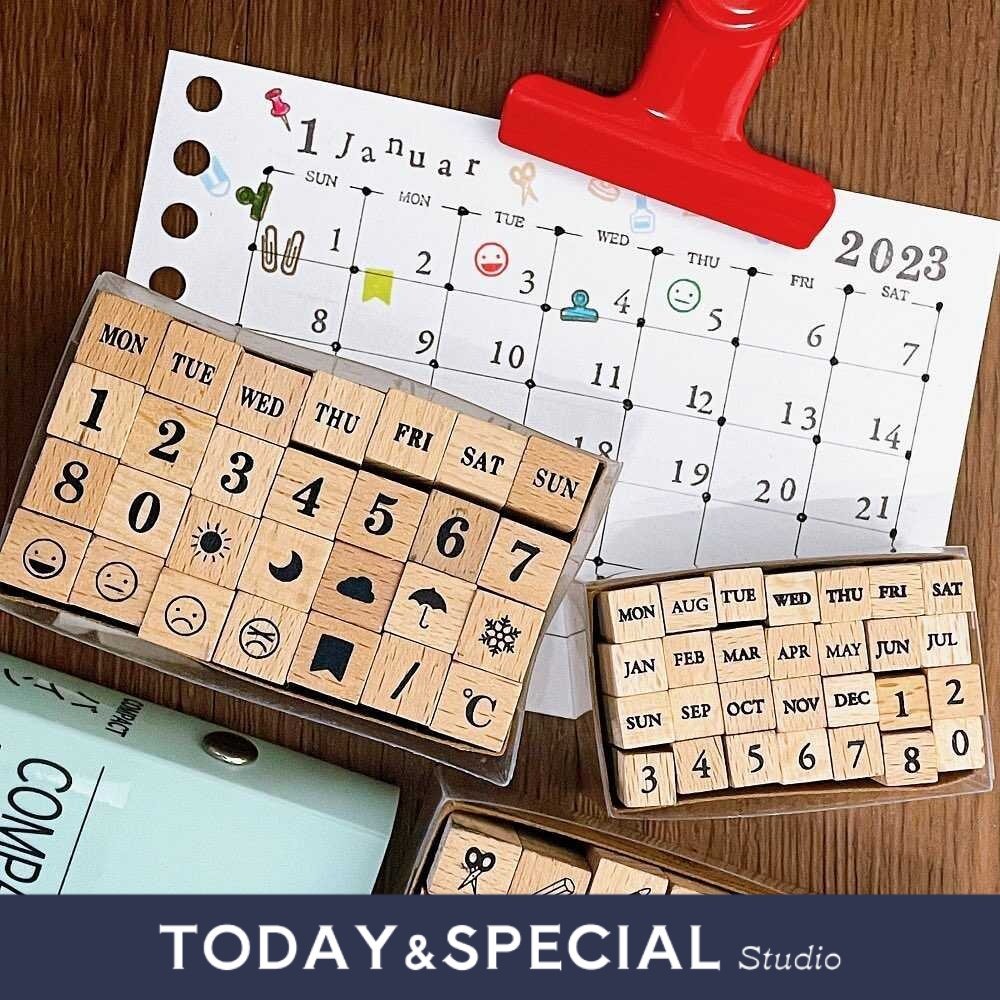 KODOMO Wooden Seal Combine Wooden Handbook Alphanumeric Seal Calendar ...