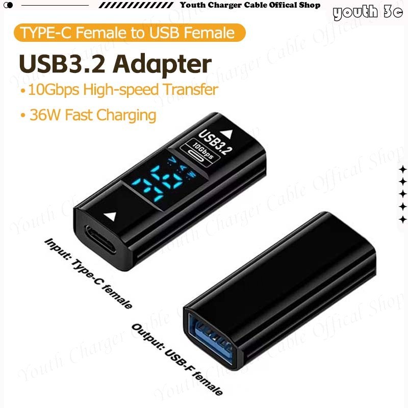 Type C Female to USB 3.2 Female Adapter with Digital Display 36W Fast ...