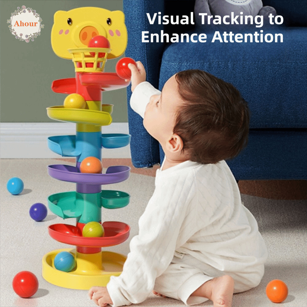 AHOUR ของเล่น Montessori, ลูกบอลเลื่อนซ้อน Track Rolling Ball Tower ...