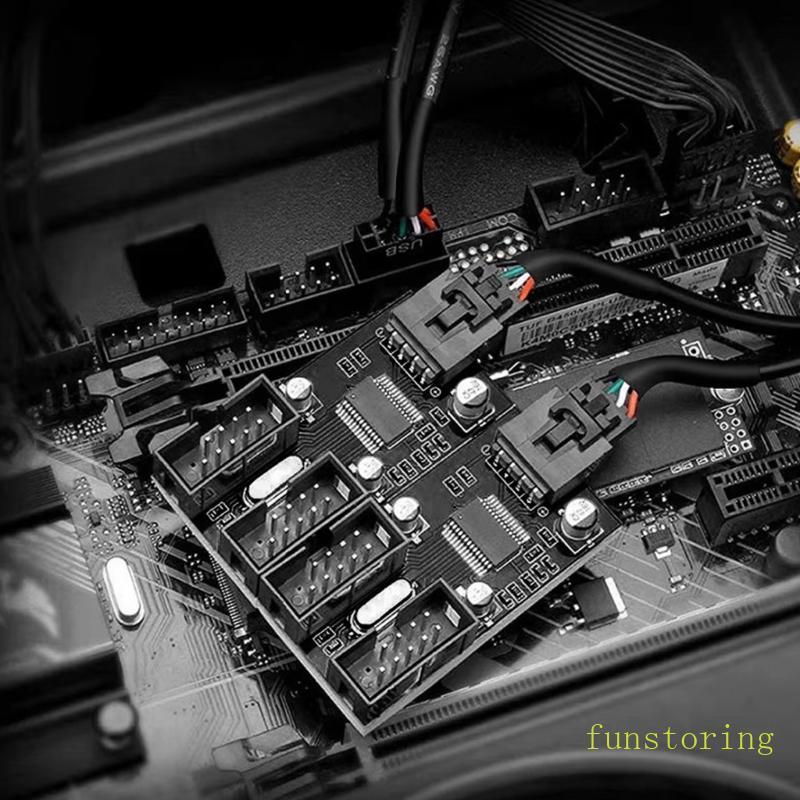 FUN 1 ถึง 2 4 สายเคเบิลต่อขยายการ์ดเดสก์ท็อป 9Pin USB HUB Connectors อะ ...