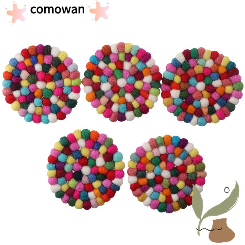 KOWAN 5 ชิ้นรอบ Felt Ball Coasters, Rotundity 4 นิ้ว Felt Coaster Pads ...