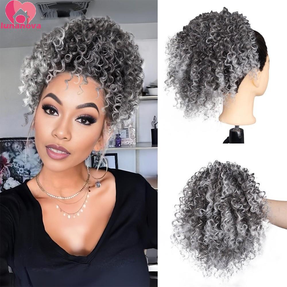 LUNANOVA Afro Puff Extension หางม้าสั้นทรงปุย, ก้านคลิปHairpiece ขนาด10 ...
