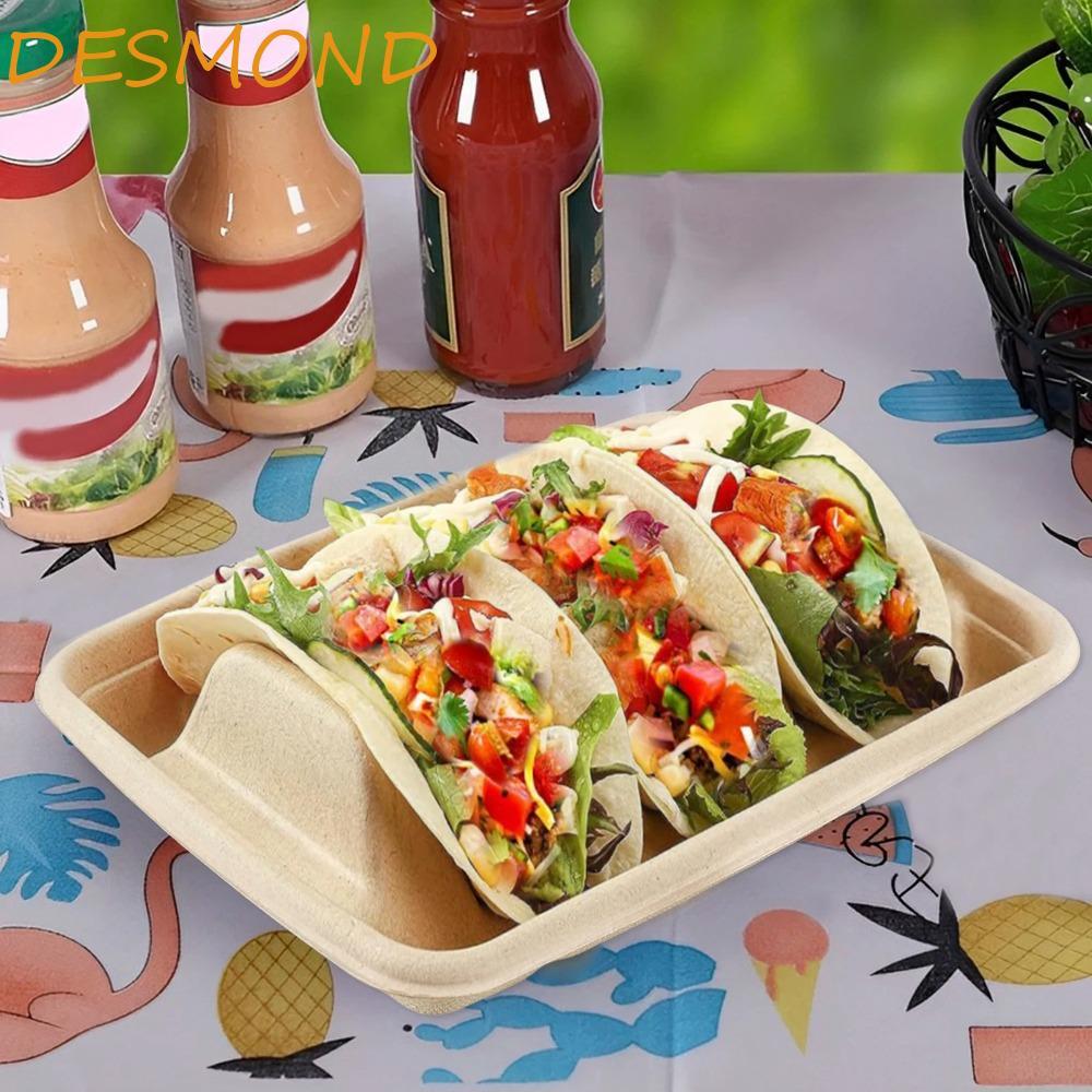 DESMOND 50 ชิ้นทิ้ง Taco แผ่น, 3 ช่องย่อยสลายได้ Taco Holder ...