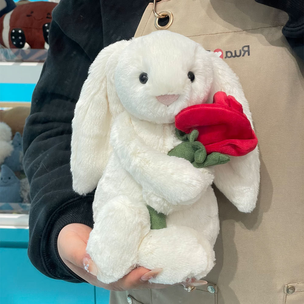 Jellycat Valentines 2026 Bunny with Rose size Medium plush rabbit ...