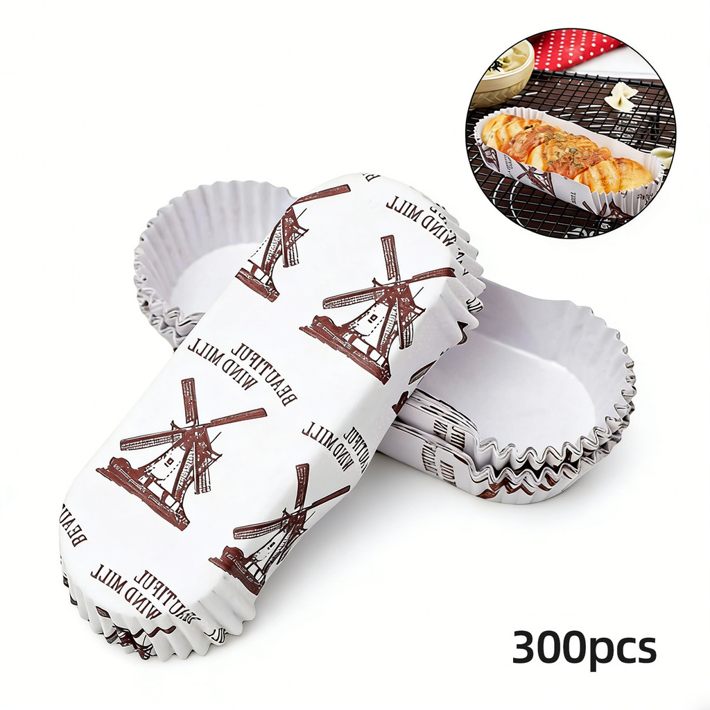 300 ชิ้นรูปไข่ Cupcake Liners ถ้วยเบเกอรี่เรือรูปร่างมัฟฟิน Wrappers ...