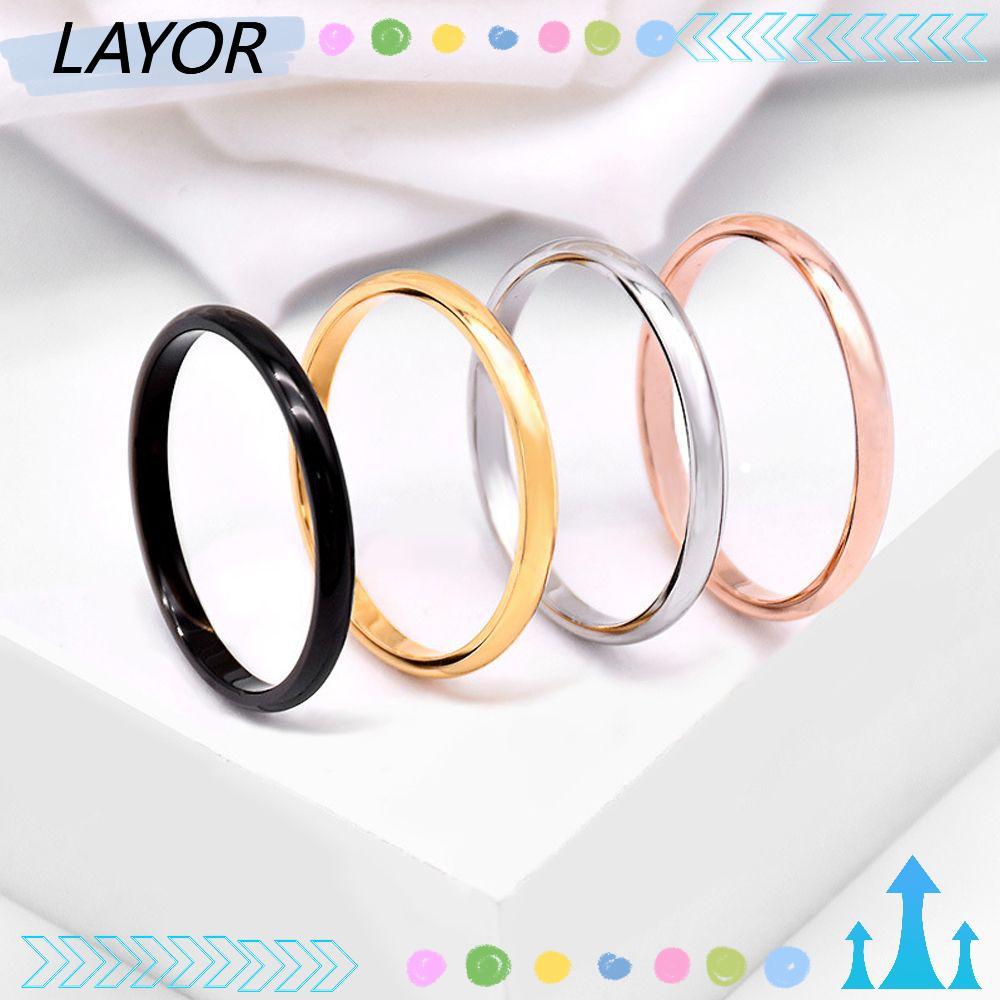 LAYOR Plain Band Simple Stackable Punk Party เครื่องประดับสแตนเลส ...