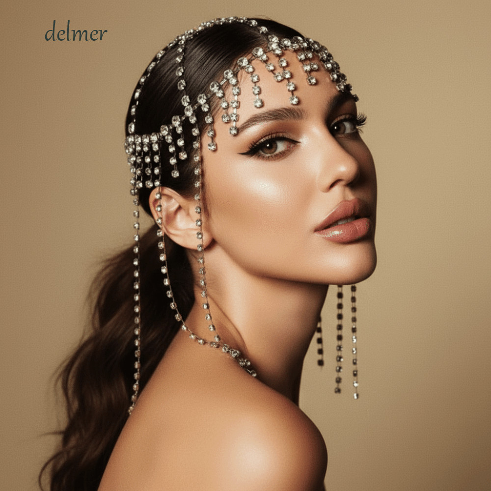 DELMER Rhinestone Cap Headpiece,แฟลชFull Rhinestone Inlayคริสตัลหัว ...