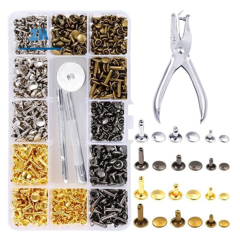 ชุดหมุดหนัง,180 ชุด Double Cap Tubular Rivets,4 สี 3 ขนาดหนัง Rivets ...