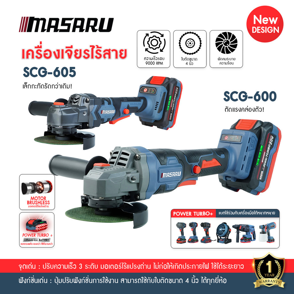 TL SCG-600/605 เครื่องเจียร์ไร้สาย หินเจียร masaru 4 นิ้ว 20V เครื่อง ...