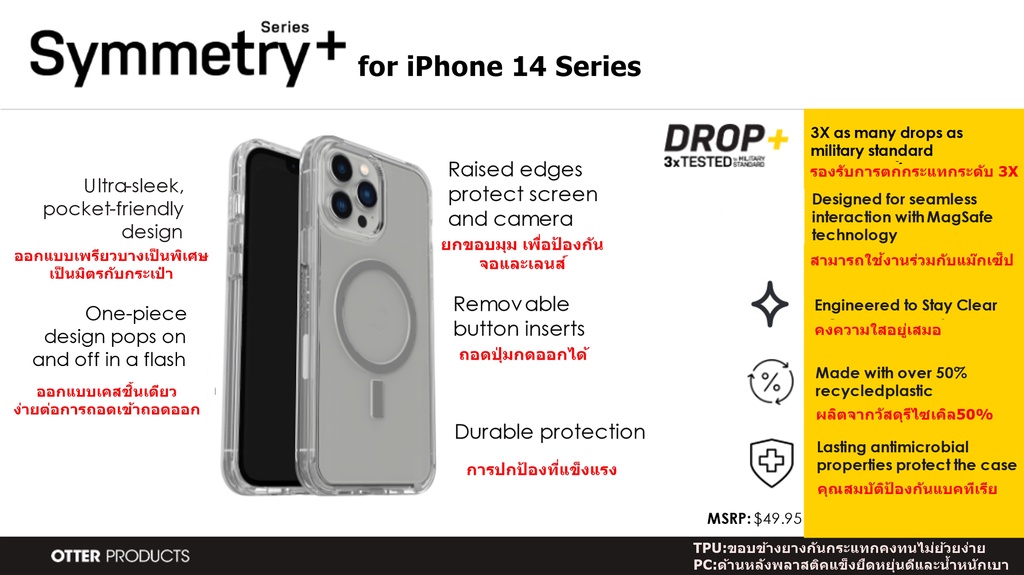 เคส OtterBox Symmetry Plus Clear Series สำหรับ iPhone 14 Promax/ 14 Pro ...