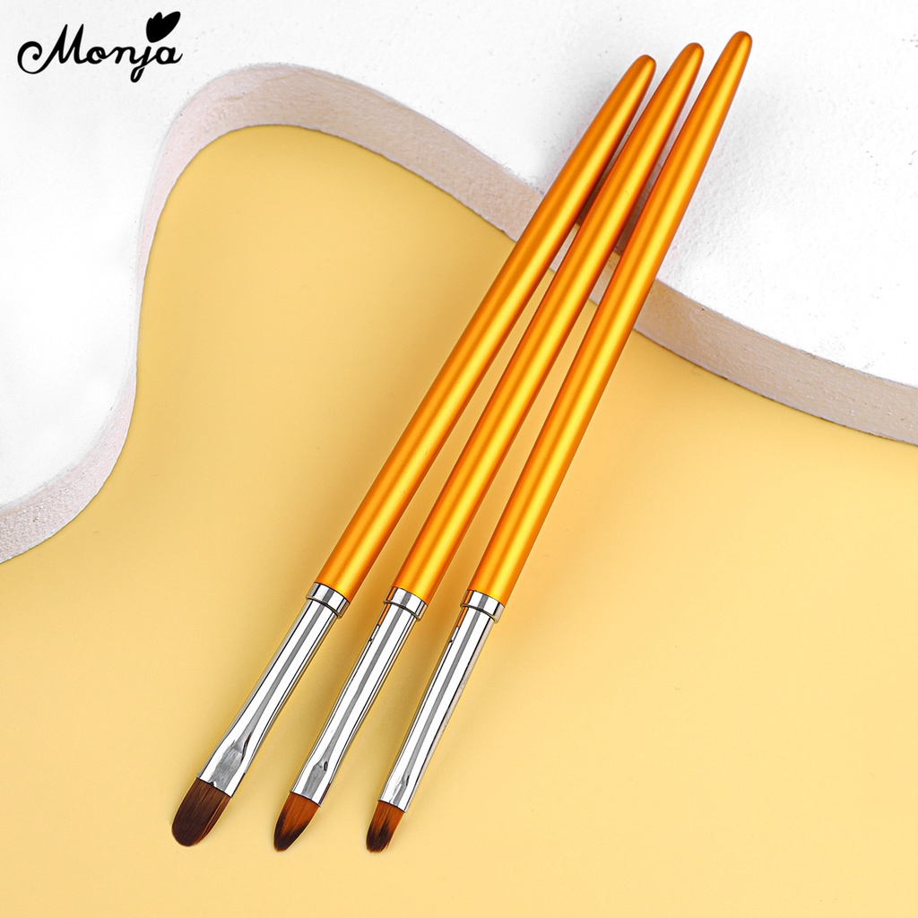 ข้อมูลเพิ่มเติมของ Monja แปรงปากกาอะคริลิค UV ด้ามจับสีทอง สําหรับตกแต่งเล็บ 3 ชิ้น ต่อชุด