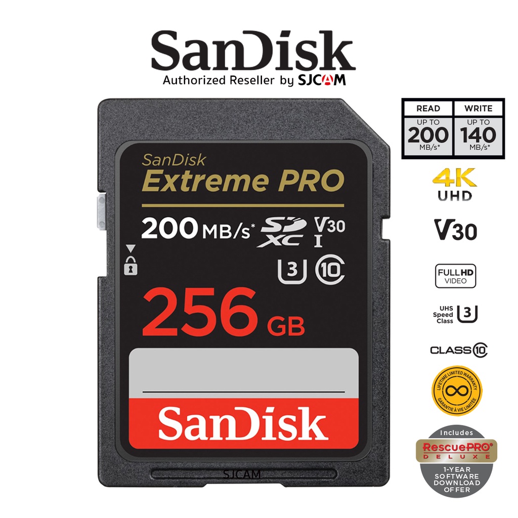 รูปภาพรายละเอียดของ SanDisk Extreme Pro SD Card SDXC 256GB (SDSDXXD-256G-GN4IN) ความเร็วอ่าน 200MB/s เขียน 140MB/s เมมโมรี่การ์ด SDCARD แซนดิส รับประกัน Synnex lifetime