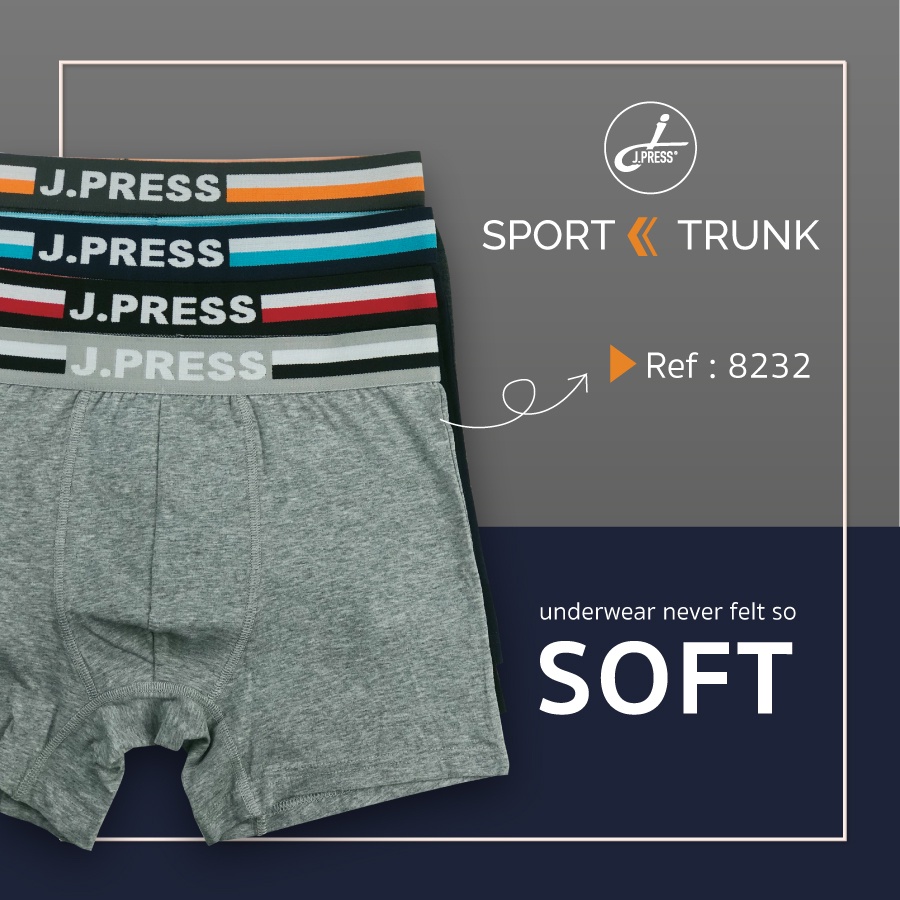 รายละเอียดเพิ่มเติมเกี่ยวกับ J.Press Sport Trunk กางเกงชั้นในชาย ขาสั้น ทรงทรั้งค์ รุ่น 8232 จำนวน 1 ตัว/แพ็ค (มี 4 สีให้เลือก)