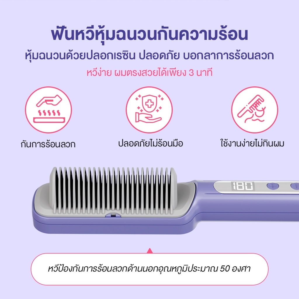 Haxon รุ่น EB01 Ionic Daily Brush หวีไฟฟ้า เครื่องหวีผมตรงไฟฟ้า มีไอออนลบ ปรับอุณหภูมิได้ 16 ระดับ หวีรีดผมตรงไฟฟ้า หวีหนีบผมตรง