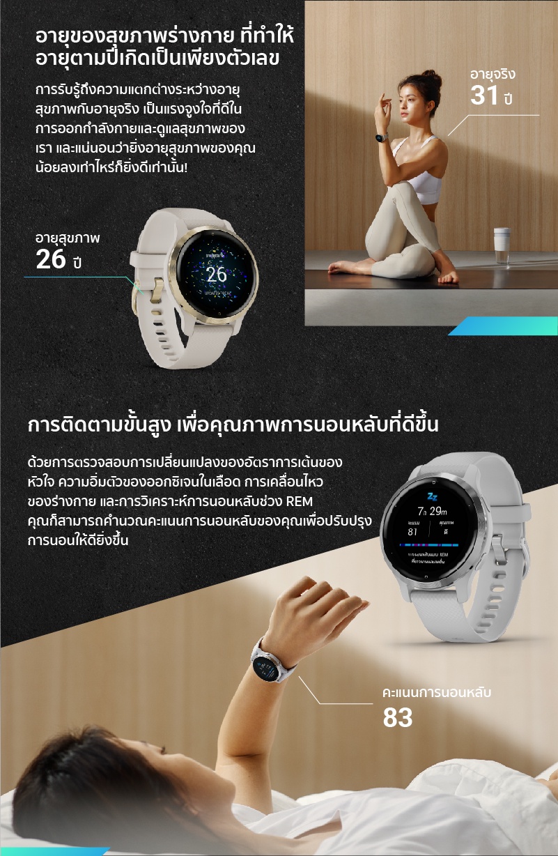 ข้อมูลเพิ่มเติมของ Garmin Venu 2 Series นาฬิกาสมาร์ทวอทช์ รับประกันศูนย์ไทย 1 ปี