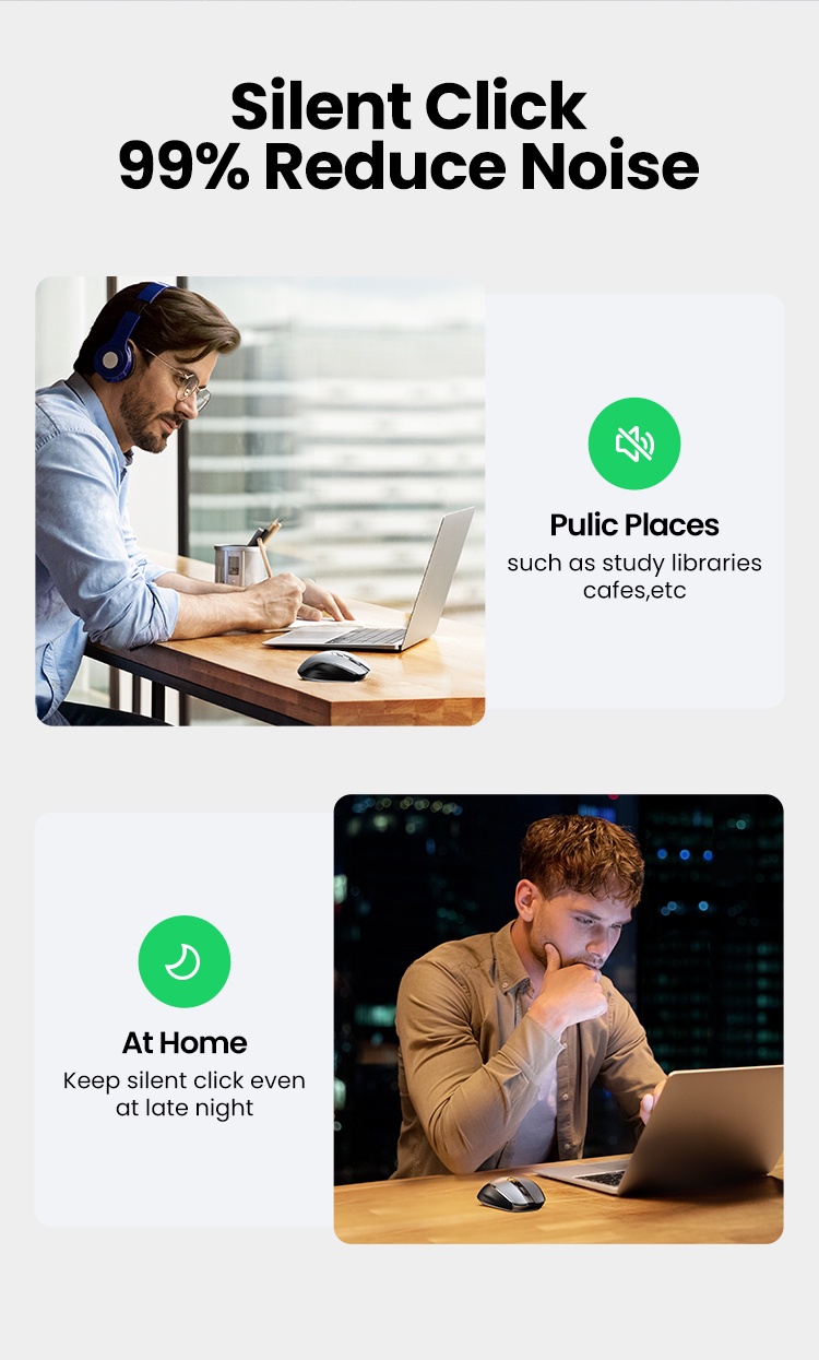 ภาพประกอบคำอธิบาย Ugreen เมาส์ไร้สาย 6 ปุ่มเสียงเงียบ Wireless Mouse 2.4G พร้อมตัวรับสัญญาณ USB 5 ระดับ DPI 4000DPI สําหรับแล็ปท็อป PC Mac Linux