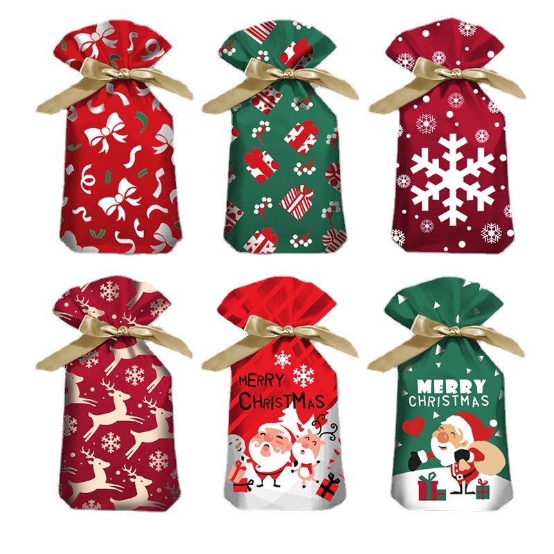 ข้อมูลเกี่ยวกับ ถุงของขวัญ ถุงขนม ลายเกล็ดหิมะ ซานต้าคลอส แบบผูกเชือก สําหรับตกแต่งบ้าน เทศกาลปีใหม่
