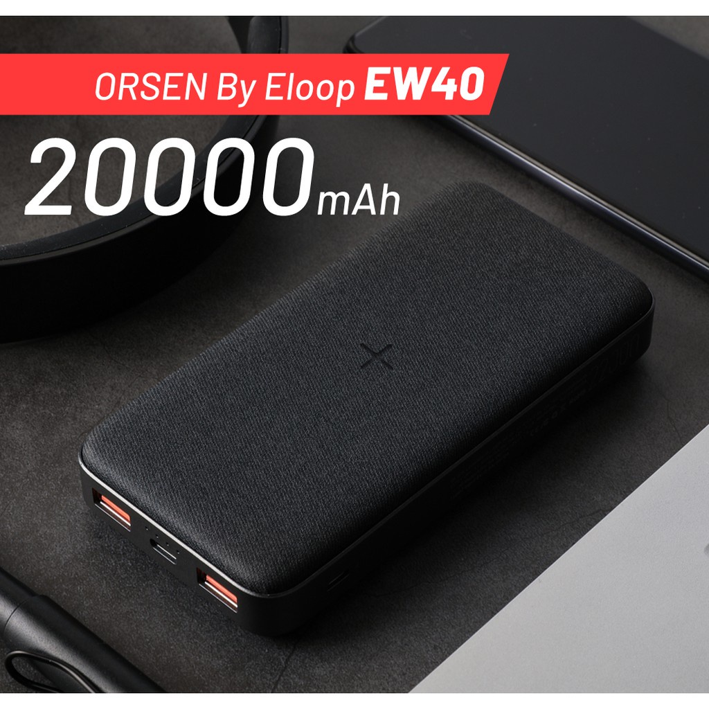 คำอธิบายเพิ่มเติมเกี่ยวกับ Orsen by Eloop EW40 แบตสำรองไร้สาย 20000mAh Wireless 15W Powerbank พาวเวอร์แบงค์ ชาร์จเร็ว  พาเวอร์แบงค์ เพาเวอร์แบงค์ USB Type C Output 100%