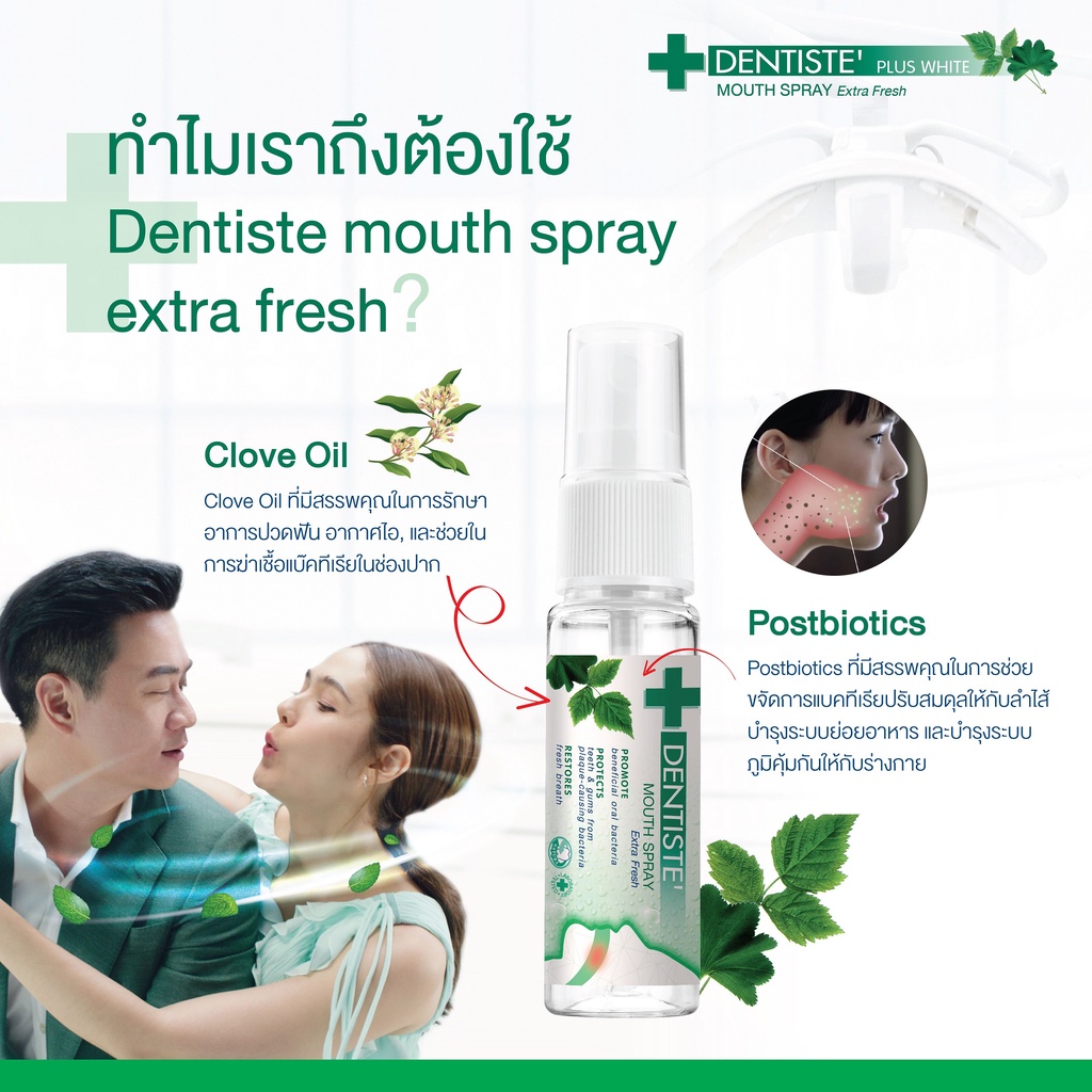 Dentiste' Dentiste Mouth Spray Extra Fresh 3 ml. สเปรย์ Postbiotics ลดการสะสมแบคทีเรีย ลมหายใจหอมสดชื่นใน 3 วิ จบปัญหากลิ่นปาก