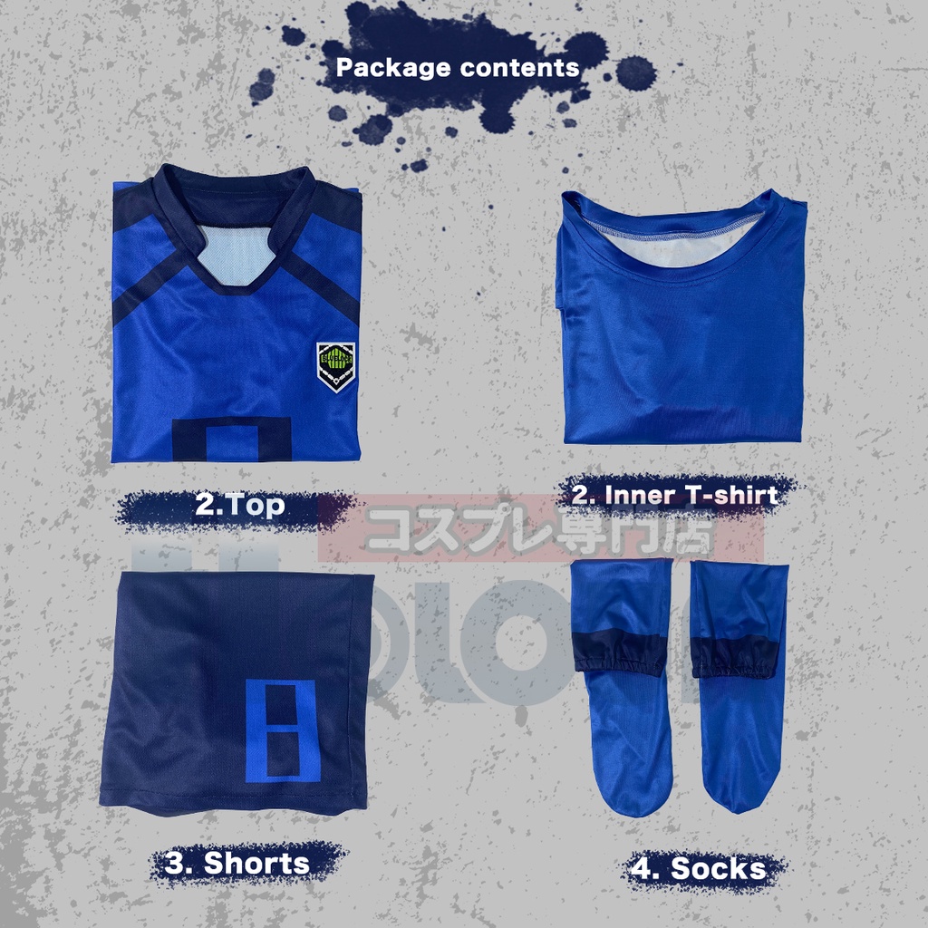 ข้อมูลประกอบของ Holoun Blue Lock ชุดคอสเพลย์ เสื้อยืด ลายอนิเมะ Football Soccer Uniform Isagi Yoichi Bachira Chigiri Nagi Rin Sae Itoshi สีฟ้า สําหรับปาร์ตี้ฮาโลวีน