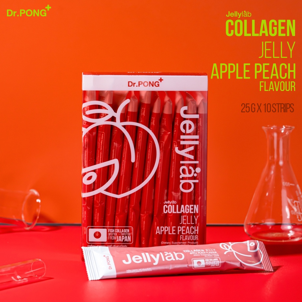 รูปภาพเพิ่มเติมของ Dr.PONG Jellylab Collagen Jelly 10,000 mg ต่อซอง คอลลาเจนเจลลี่ รสองุ่น / รสแอปเปิ้ล พีช 1 กล่อง บรรจุ 10 ซอง