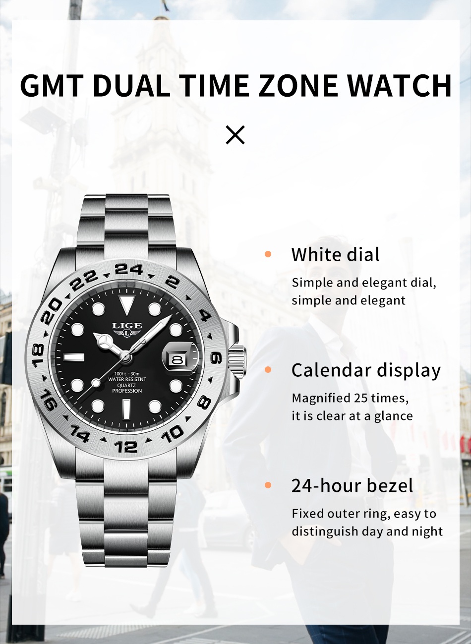 รูปภาพรายละเอียดของ LIGE Men นาฬิกาแบรนด์หรูสแตนเลสกันน้ำผู้ชายนาฬิกาข้อมือควอตซ์แฟชั่นอัตโนมัติวันที่นาฬิกาผู้ชาย นาฬิกาผู้ชาย