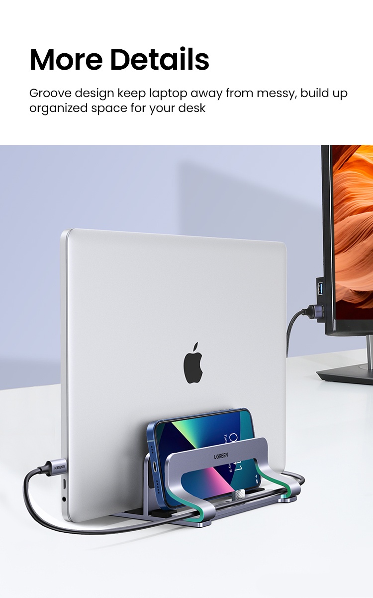 มุมมองเพิ่มเติมของสินค้า Ugreen ขาตั้งแล็ปท็อป แนวตั้ง อะลูมิเนียม ขยายได้ รองรับ MacBook Air Pro Surface Samsung Lenovo HP Up to 15.6 นิ้ว