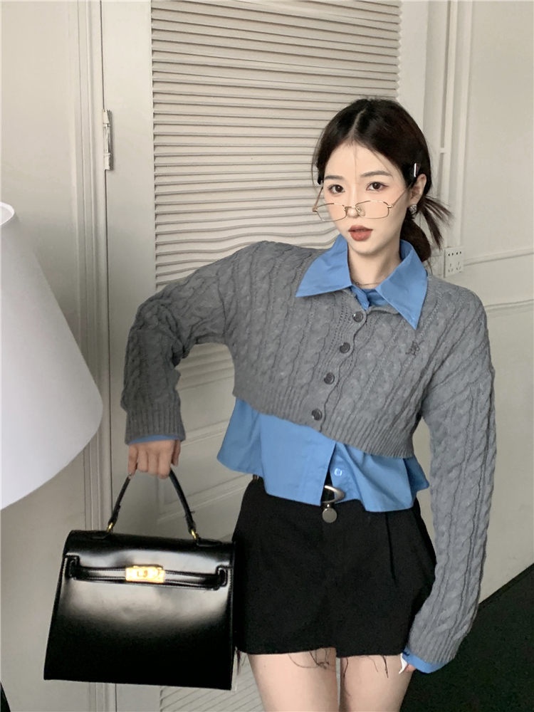 ภาพประกอบคำอธิบาย Xiaozhainv เทรนด์แฟชั่นเกาหลีเสื้อผ้าผู้หญิงเสื้อเชิ้ตเรียบง่ายทึบ / ลายบิดหวานตัดเสื้อกันหนาวชุดสองชิ้นตัวเลือกแยกต่างหาก